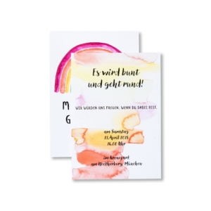 Personalisierte Einladungskarte im Regenbogendesign